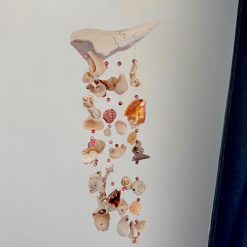 Coastal Seashell Wind Chime with Pink Beads Handmade from Florida Shells
